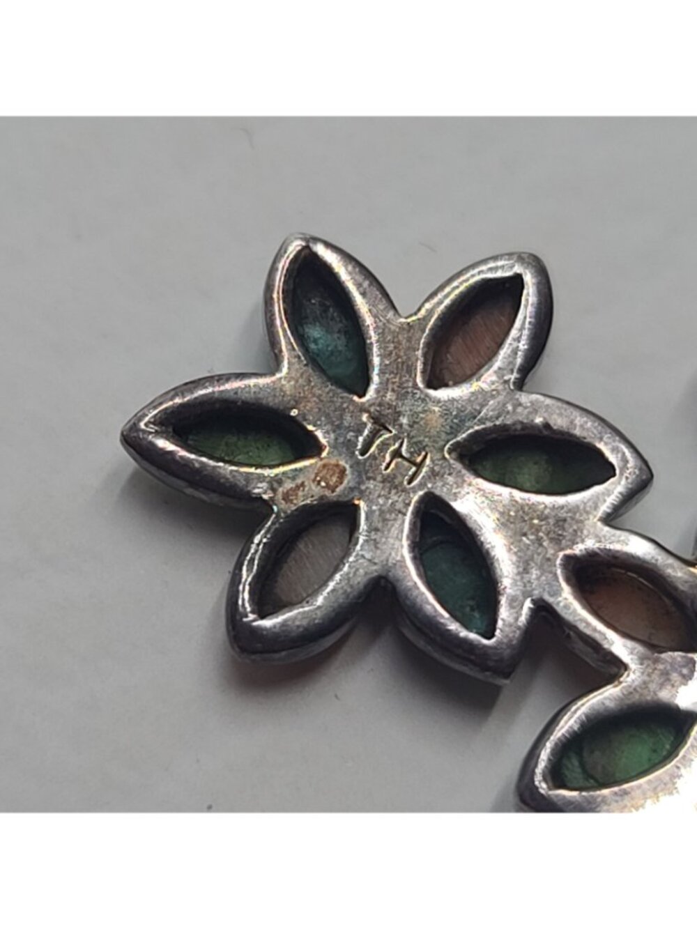 Vintage Sterling Silver Turquoise Lapis Spiny Oyster Floral Cross Pendant ,TH SU - Picture 8 of 9